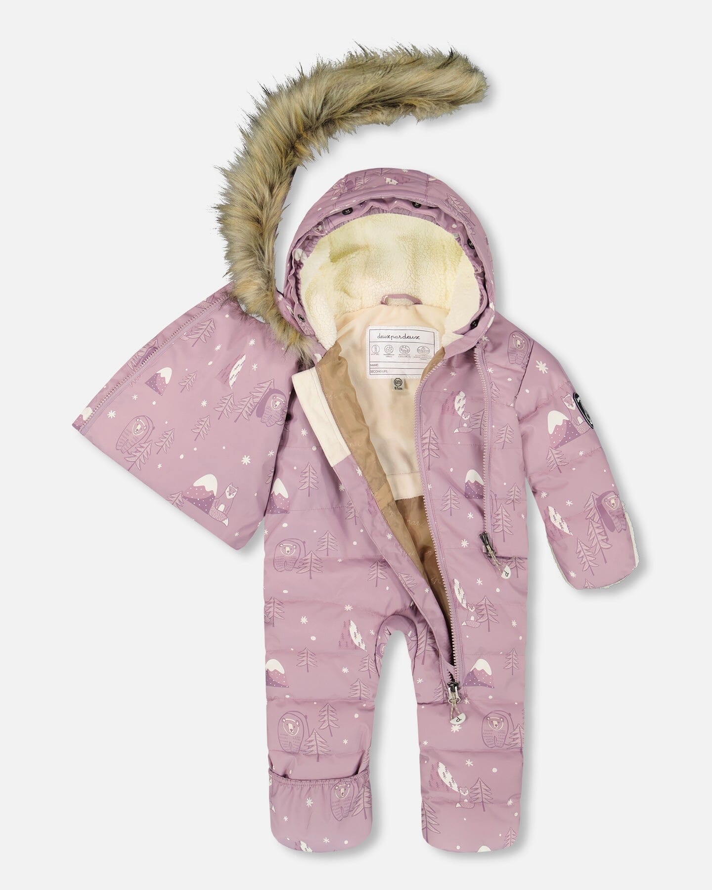 One-Piece Baby Snug Snowsuit Designed For Car Seat Purple Bear Print-2