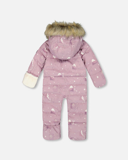 One-Piece Baby Snug Snowsuit Designed For Car Seat Purple Bear Print-3