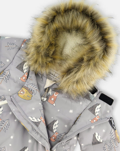 One-Piece Baby Snug Snowsuit Designed For Car Seat Gray Bear Print-4