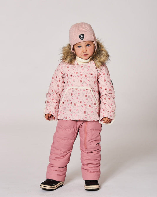 One-Piece Baby Snug Snowsuit Designed For Car Seat Pink Mini Flowers-1