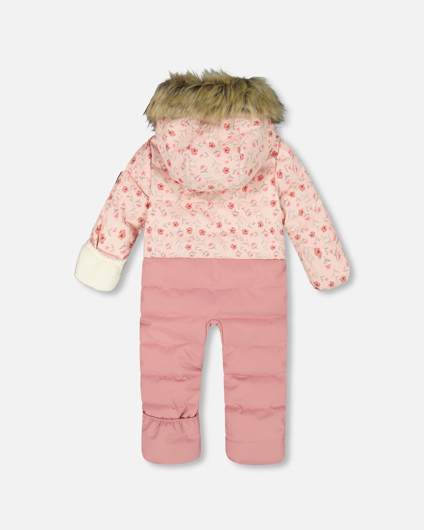 One-Piece Baby Snug Snowsuit Designed For Car Seat Pink Mini Flowers-3