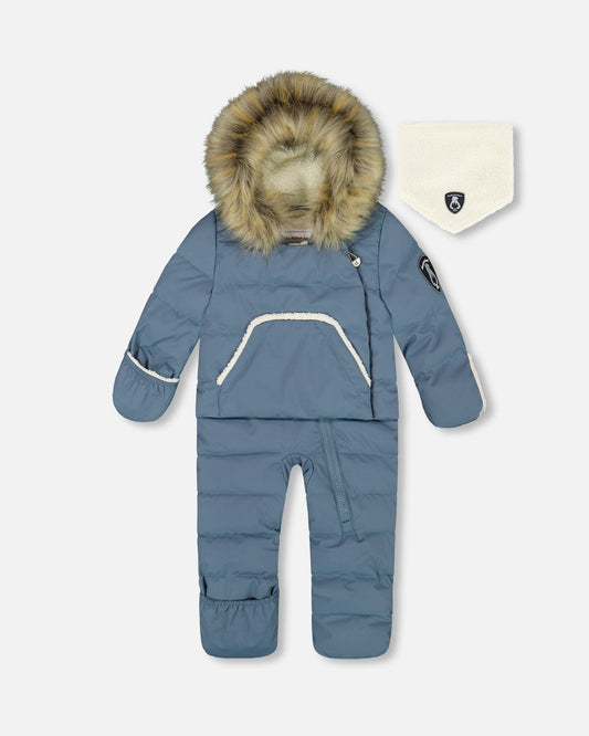 One-Piece Baby Snug Snowsuit Designed For Car Seat Dark Gray Blue-0