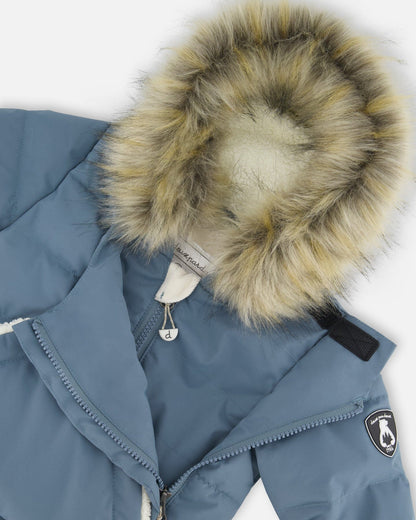 One-Piece Baby Snug Snowsuit Designed For Car Seat Dark Gray Blue-4