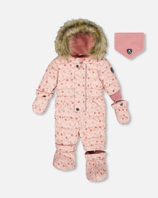 One-Piece Baby Original Puffy Snowsuit Pink Mini Flowers-0