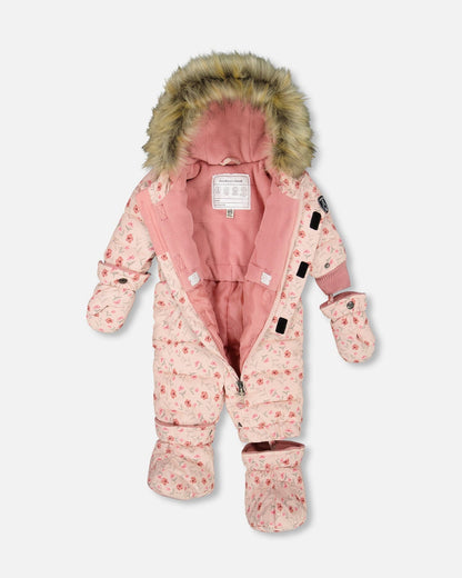One-Piece Baby Original Puffy Snowsuit Pink Mini Flowers-2