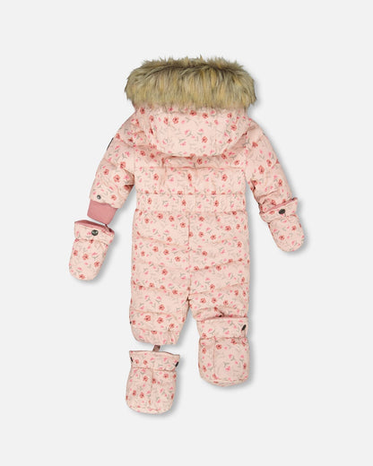 One-Piece Baby Original Puffy Snowsuit Pink Mini Flowers-3