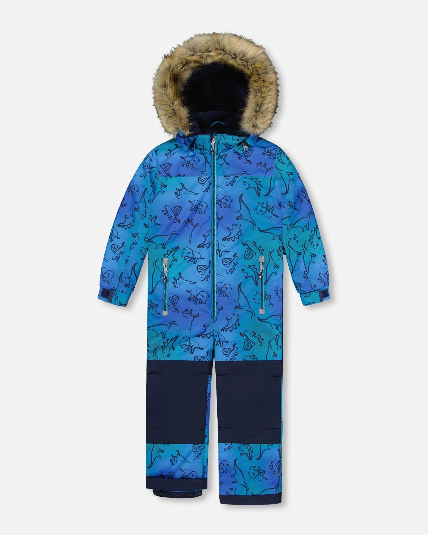 One-Piece Discover Snowsuit Blue Gradient Dinosaur Print-0