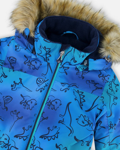 One-Piece Discover Snowsuit Blue Gradient Dinosaur Print-2