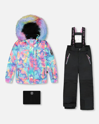 Two-Piece Play Snowsuit Black With Multicolor Print Jacket-0