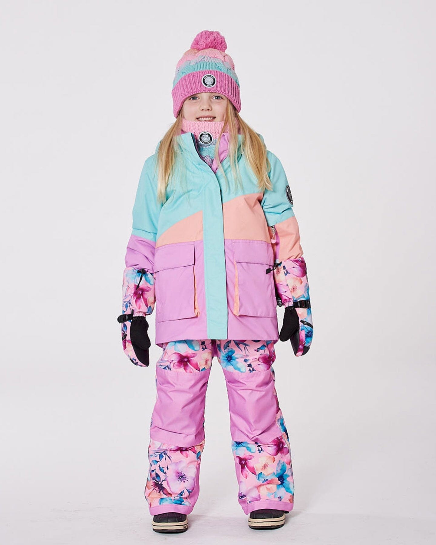 Two-Piece Play Snowsuit Pink Watercolor Flower Print-2