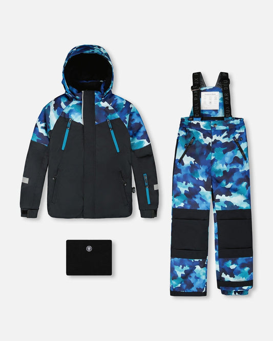 Two-Piece Play Snowsuit Teal Blue Camouflage-0
