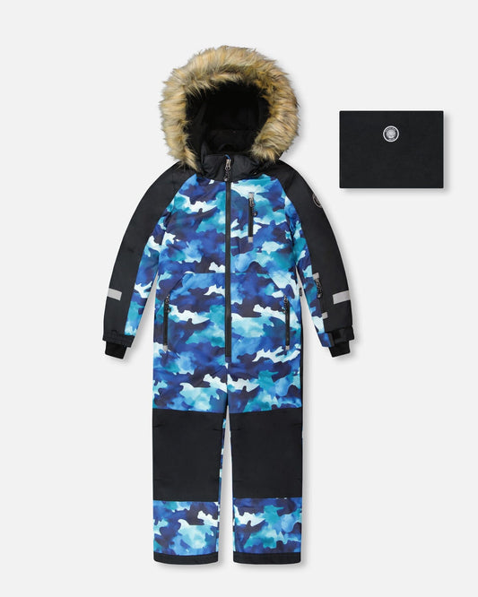 One-Piece Play Snowsuit Teal Blue Camouflage-0
