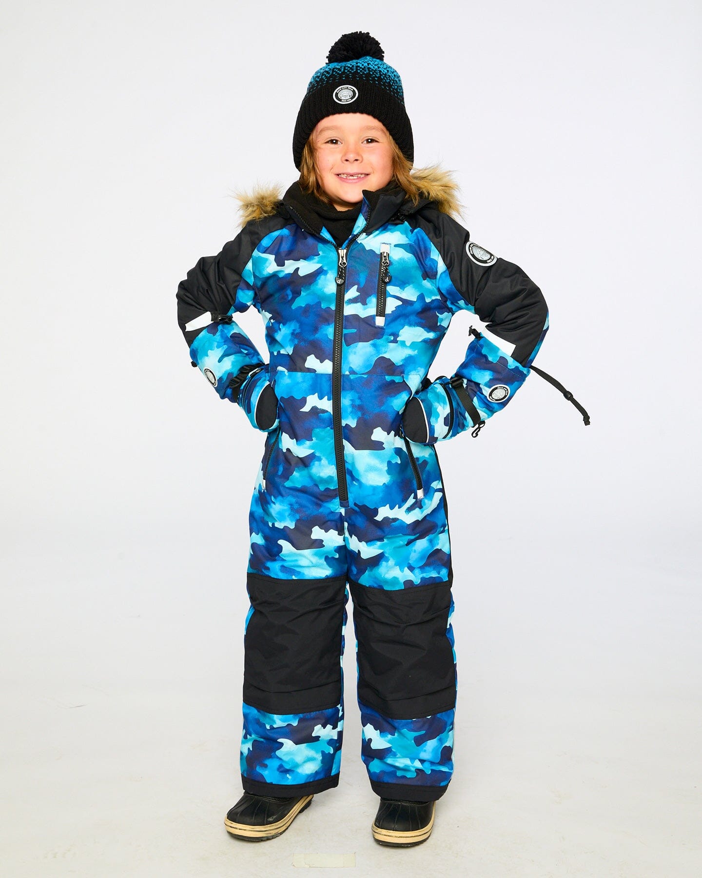 One-Piece Play Snowsuit Teal Blue Camouflage-1