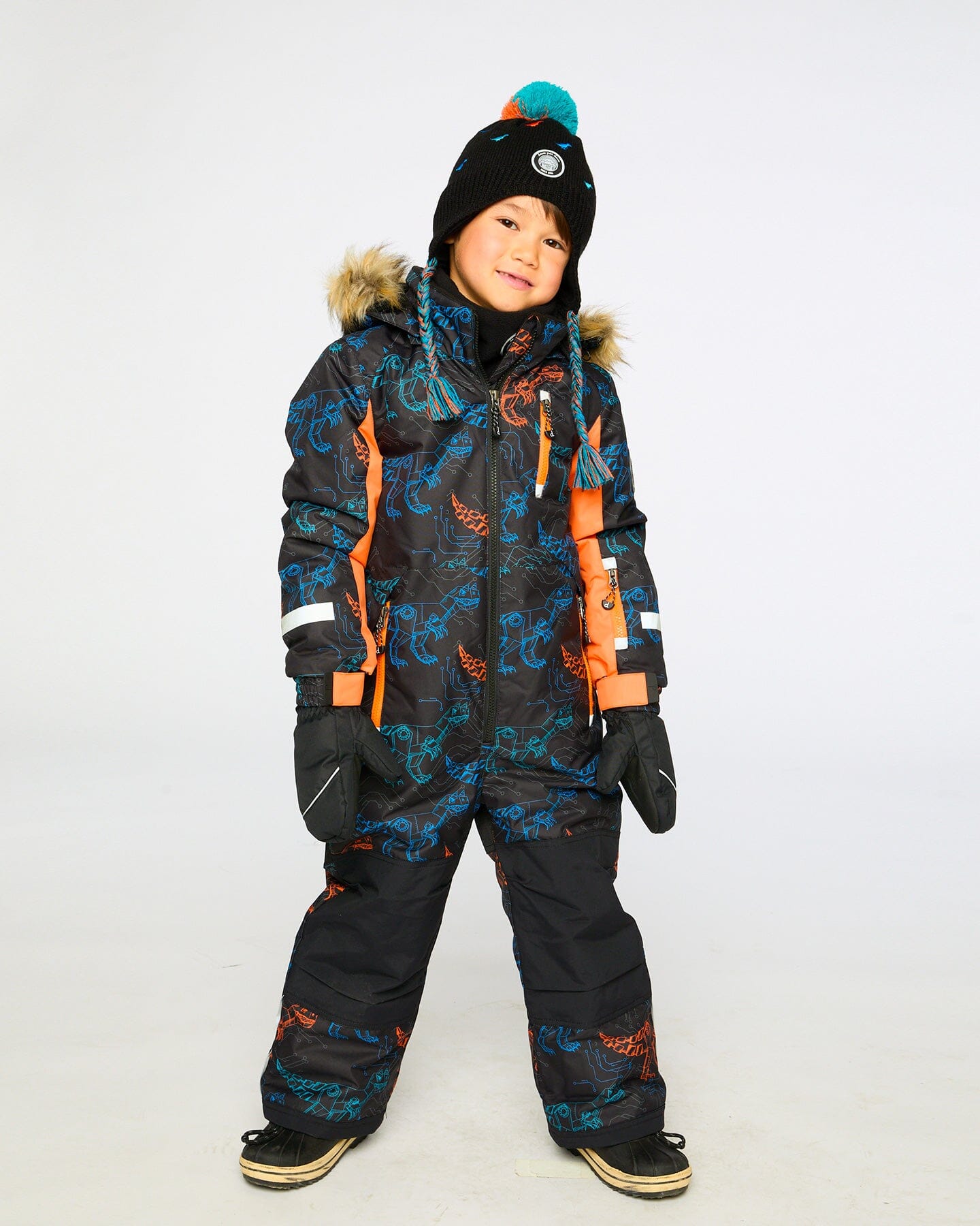 One-Piece Play Snowsuit Robot Dinosaur Print-1