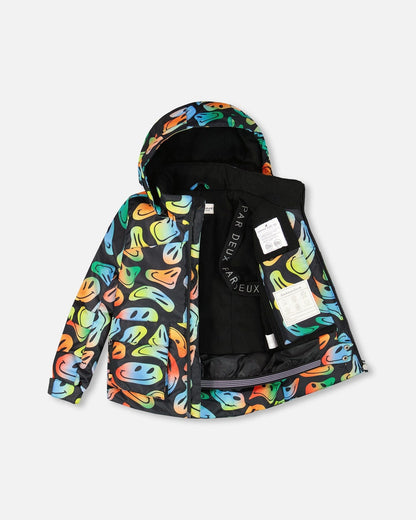 Two-Piece Play Snowsuit With Allover Print Jacket Smiley Face-2