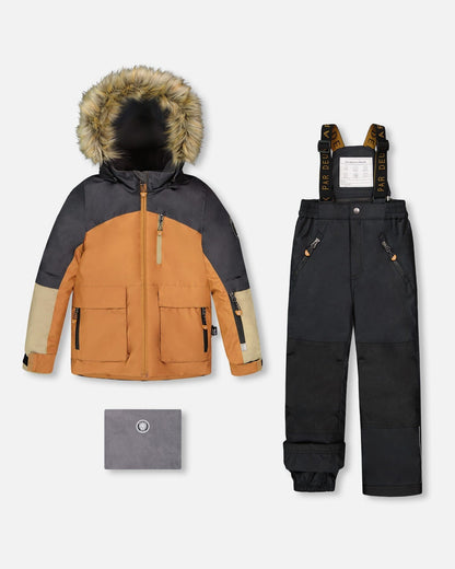 Two-Piece Play Snowsuit With Colorblocked Jacket Black-0