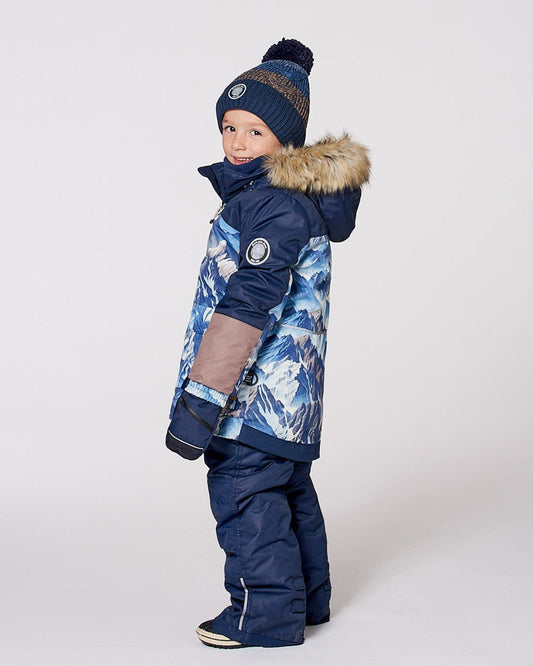 Two-Piece Play Snowsuit With Printed Colorblocked Jacket Navy Blue-1