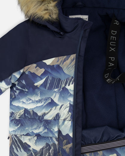 Two-Piece Play Snowsuit With Printed Colorblocked Jacket Navy Blue-2