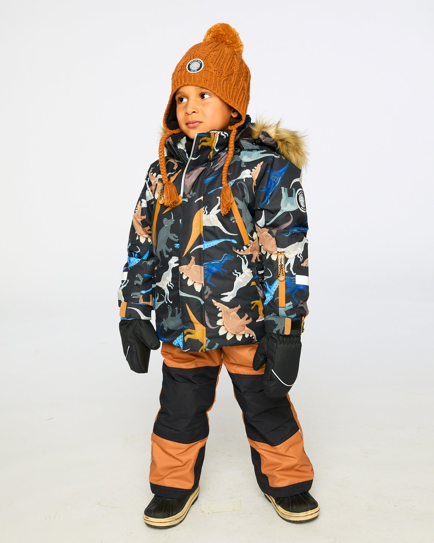 Two-Piece Play Snowsuit With Printed Dinosaurs Jacket Brown-1