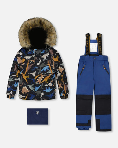 Two-Piece Play Snowsuit With Printed Dinosaurs Jacket Navy Blue-0