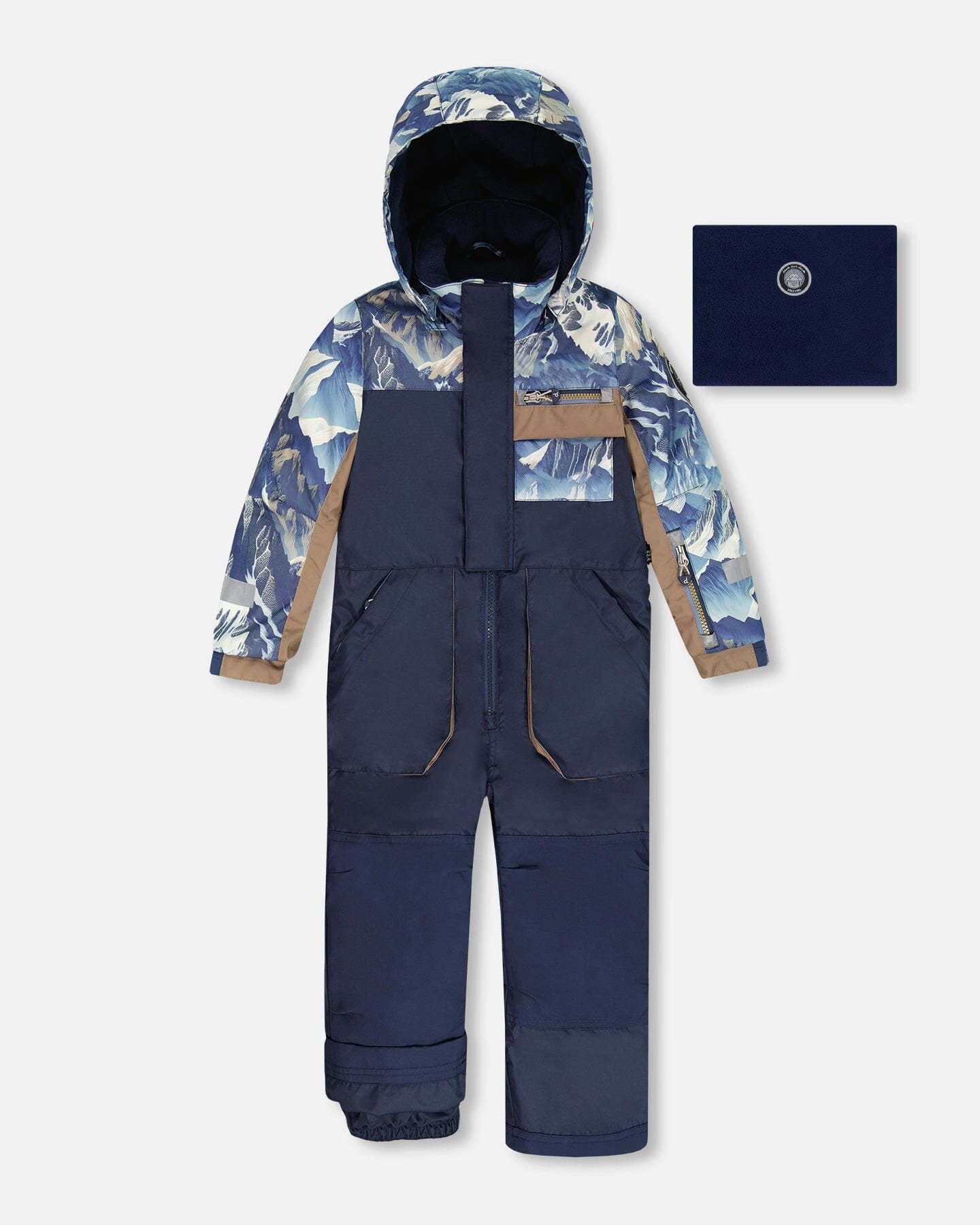 One-Piece Play Snowsuit With Mountains Print Navy Blue-0