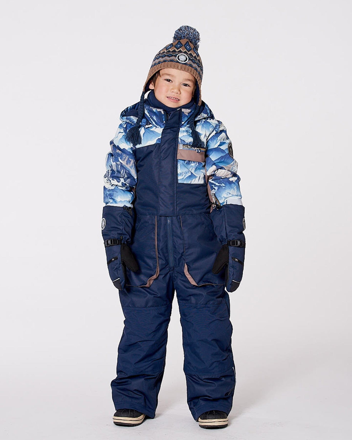 One-Piece Play Snowsuit With Mountains Print Navy Blue-1