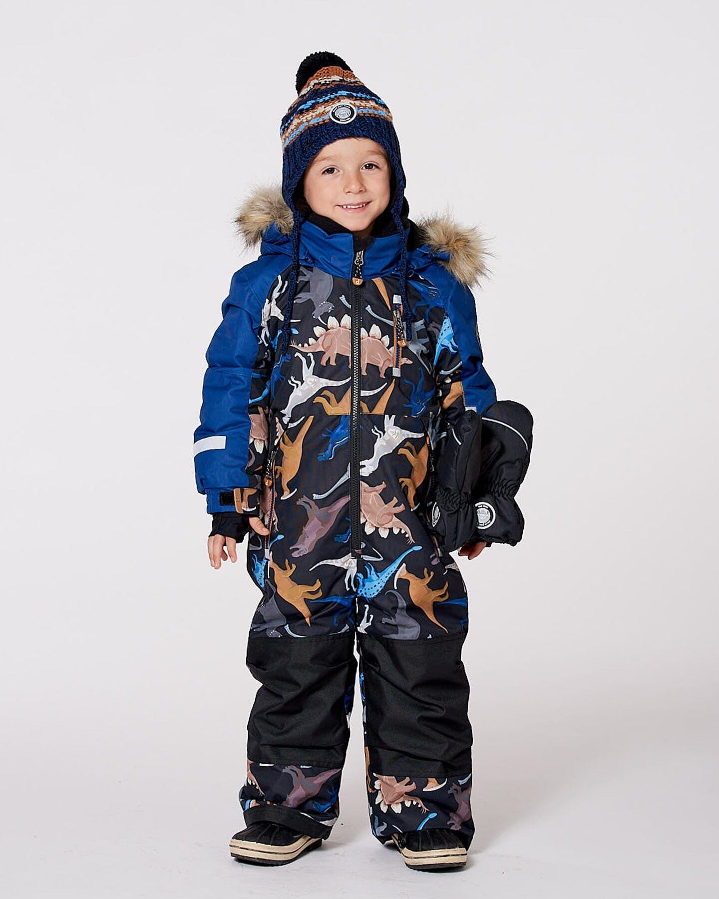 One-Piece Play Snowsuit Black Dinosaur Print-3