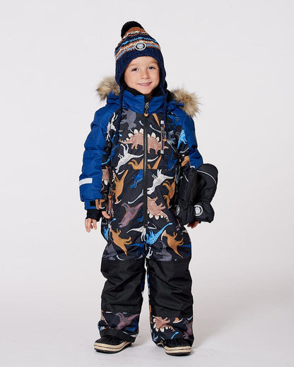 One-Piece Play Snowsuit Black Dinosaur Print-3