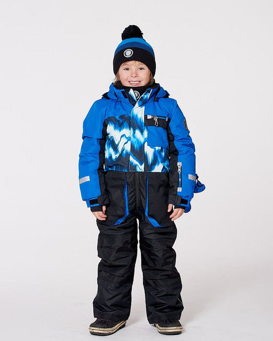 One-Piece Play Snowsuit With Print And Colorblocking Black-1