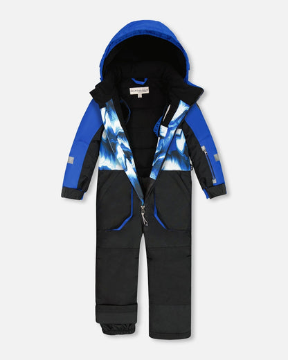 One-Piece Play Snowsuit With Print And Colorblocking Black-2