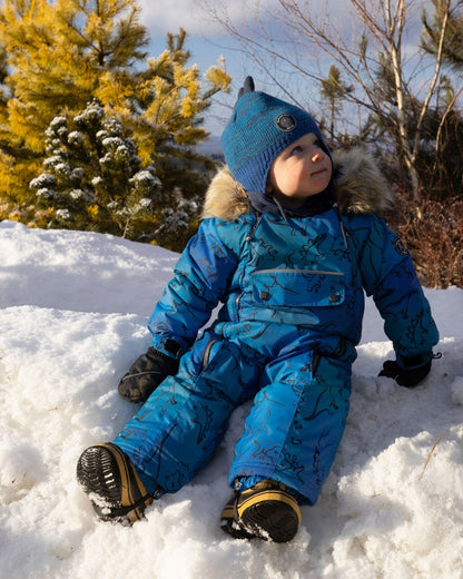 One-Piece Baby Play Snowsuit Designed For Car Seat Blue Gradient Dinosaur Print-2