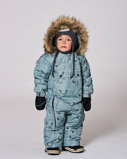 One-Piece Baby Play Snowsuit Designed For Car Seat Sage Animal Print-1