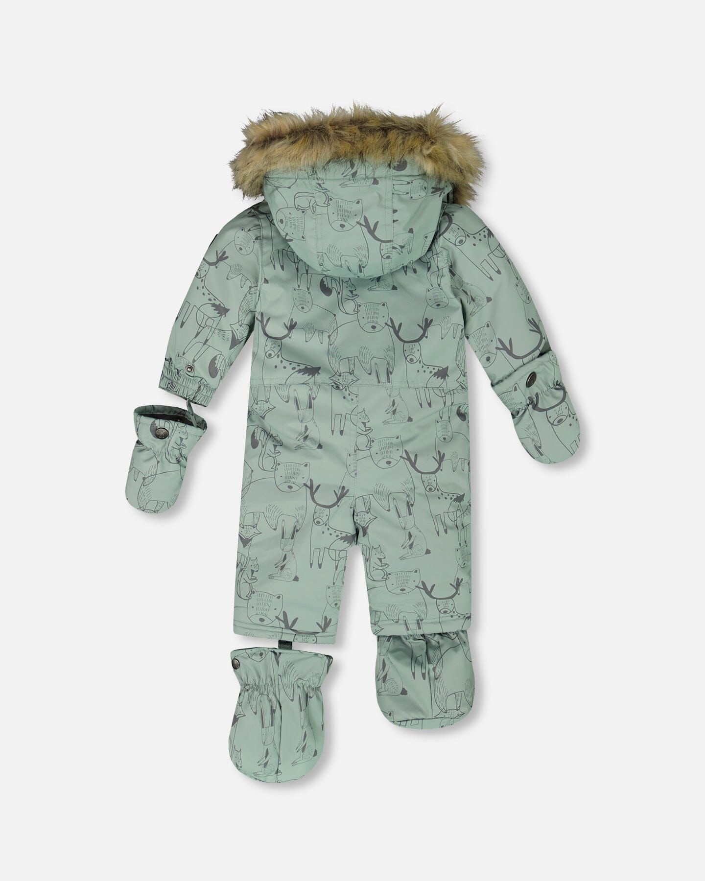 One-Piece Baby Play Snowsuit Designed For Car Seat Sage Animal Print-3