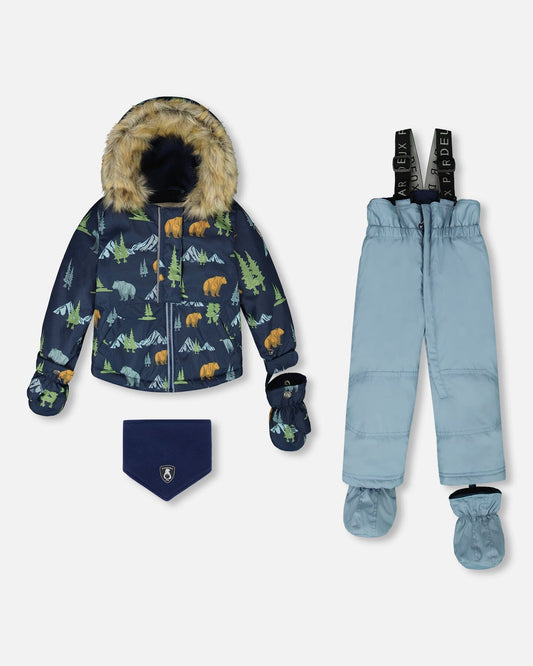 Two-Piece Baby Play Snowsuit Blue Gray-0