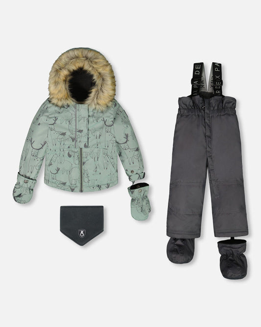 Two-Piece Baby Play Snowsuit With Printed Jacket Sage Green-0