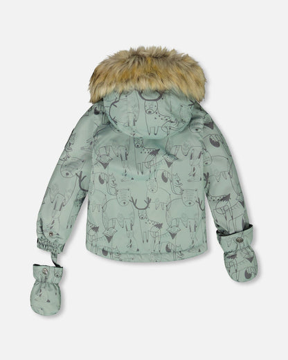 Two-Piece Baby Play Snowsuit With Printed Jacket Sage Green-3
