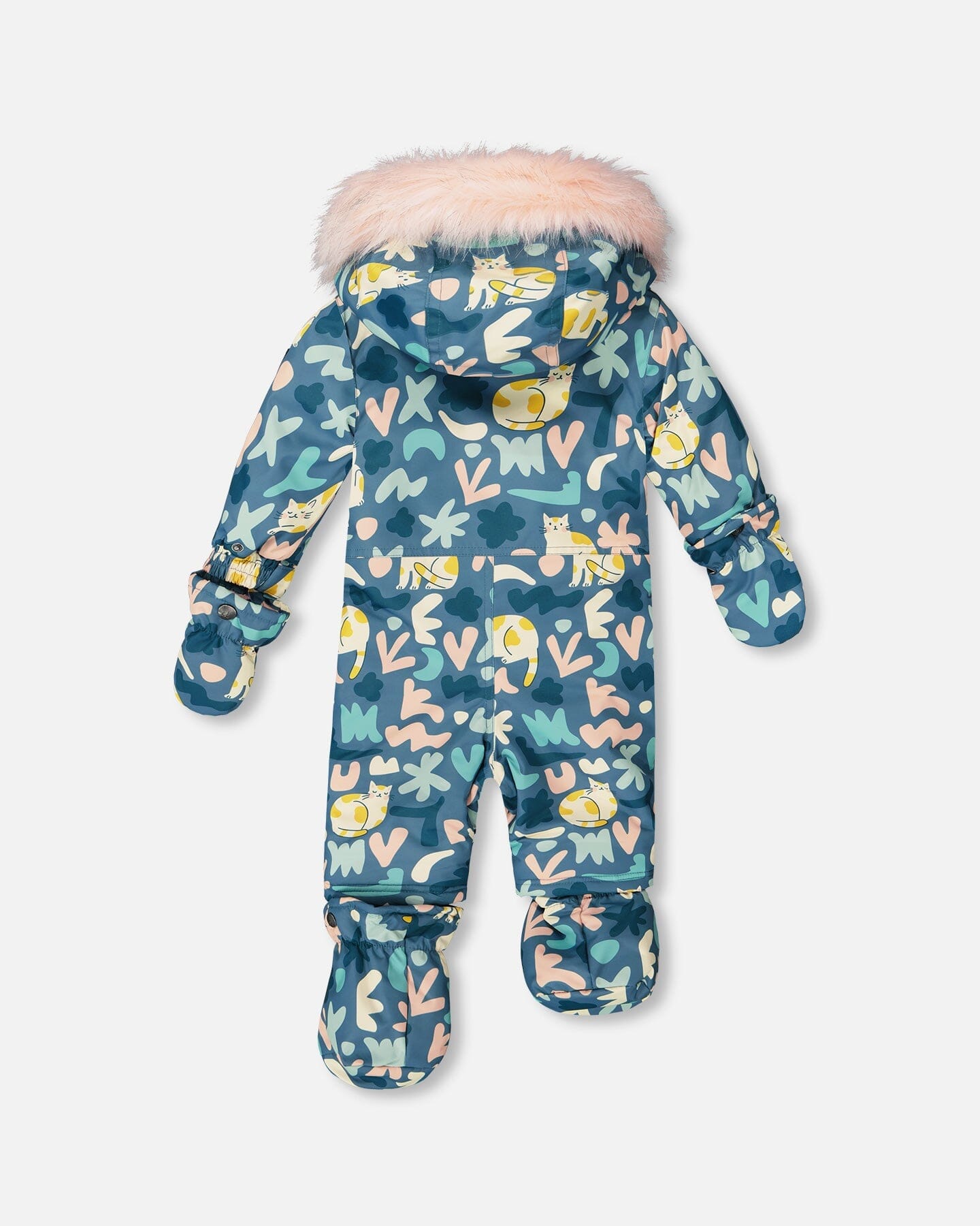 One-Piece Baby Play Snowsuit Designed For Car Seat Green Cat Print-3