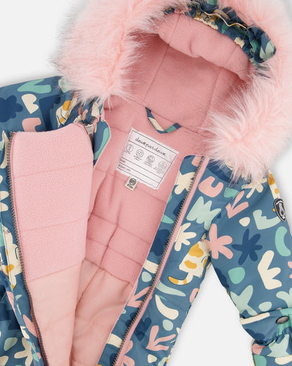 One-Piece Baby Play Snowsuit Designed For Car Seat Green Cat Print-4