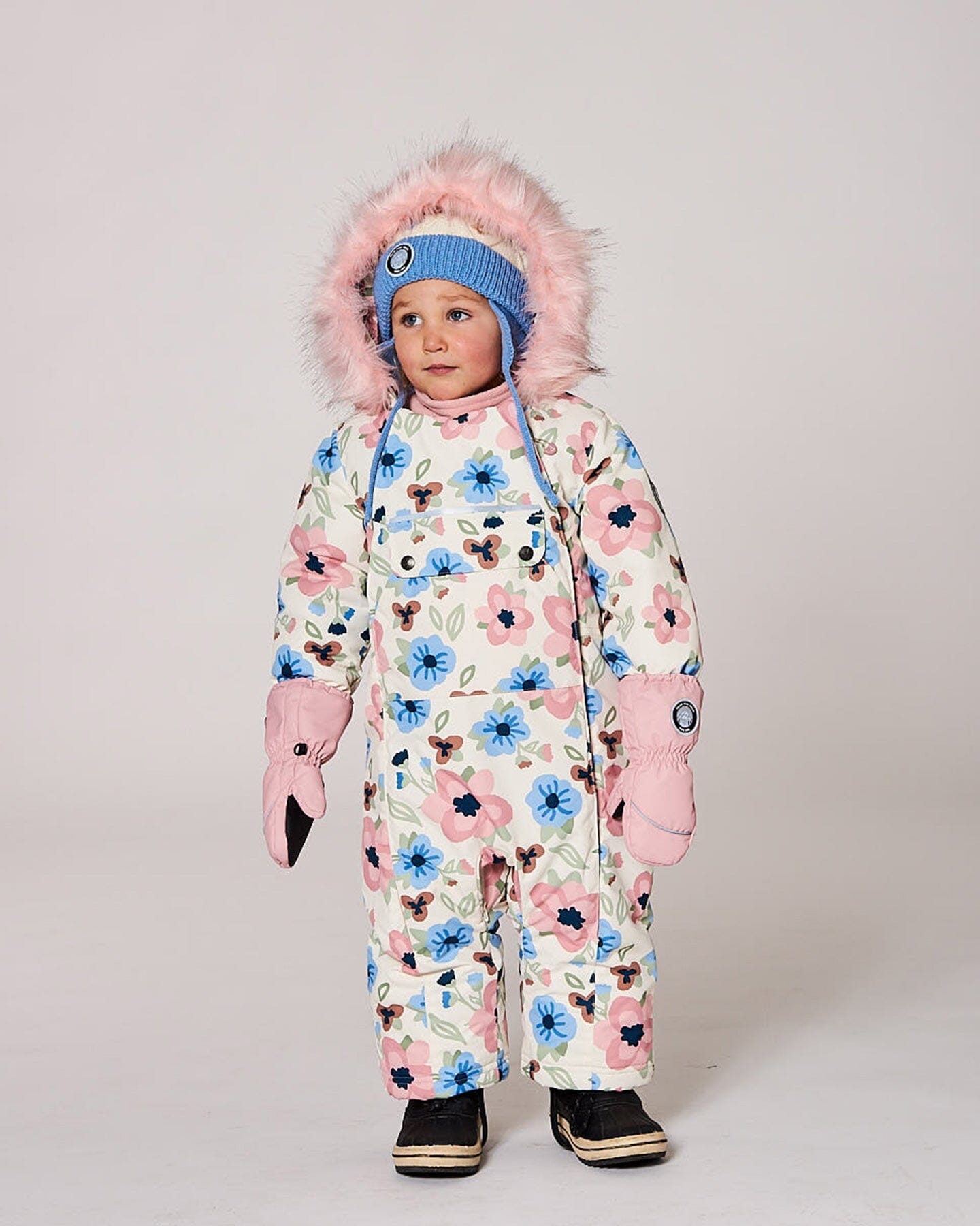 One-Piece Baby Play Snowsuit Designed For Car Seat Off-White Flower Print-2