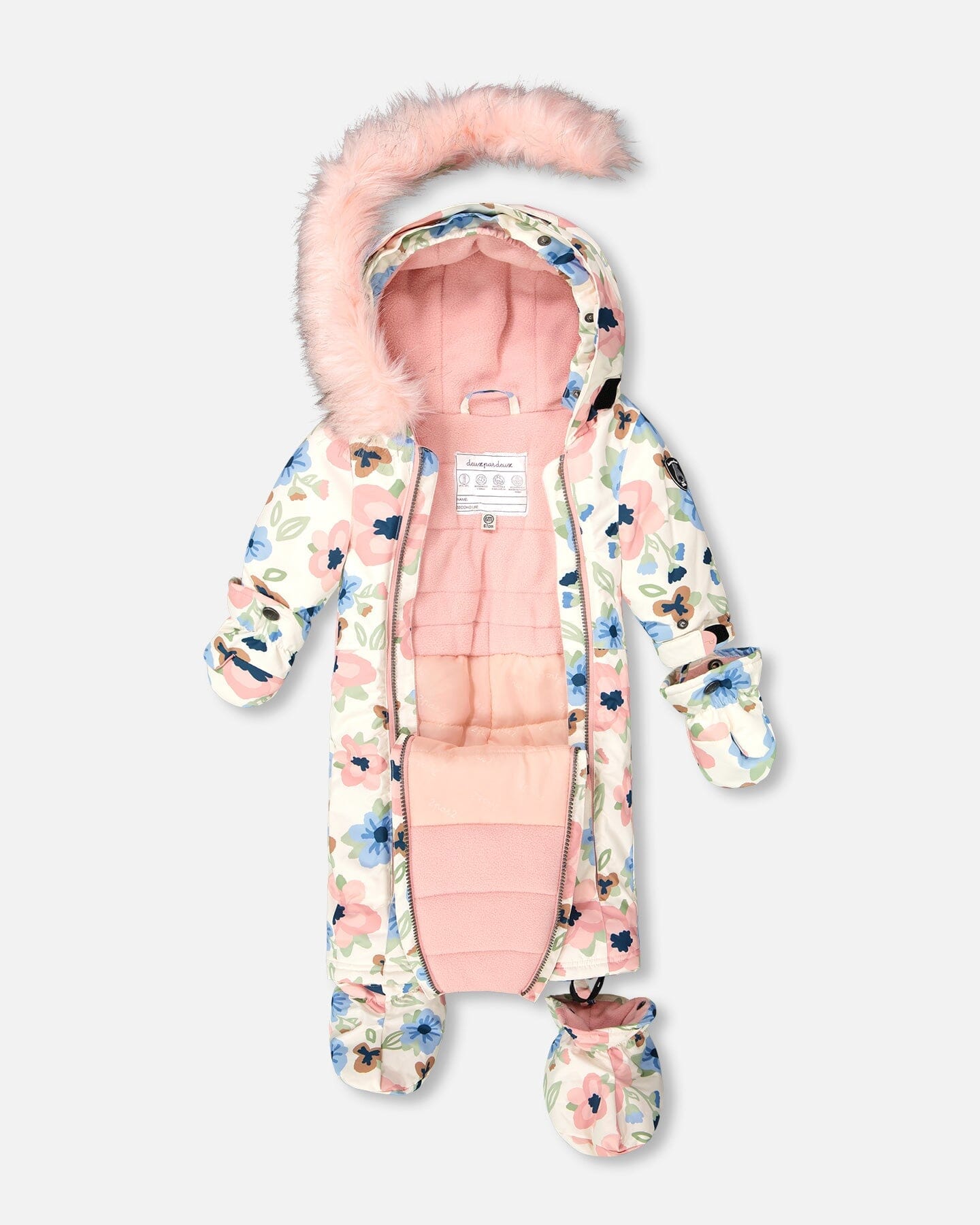 One-Piece Baby Play Snowsuit Designed For Car Seat Off-White Flower Print-3