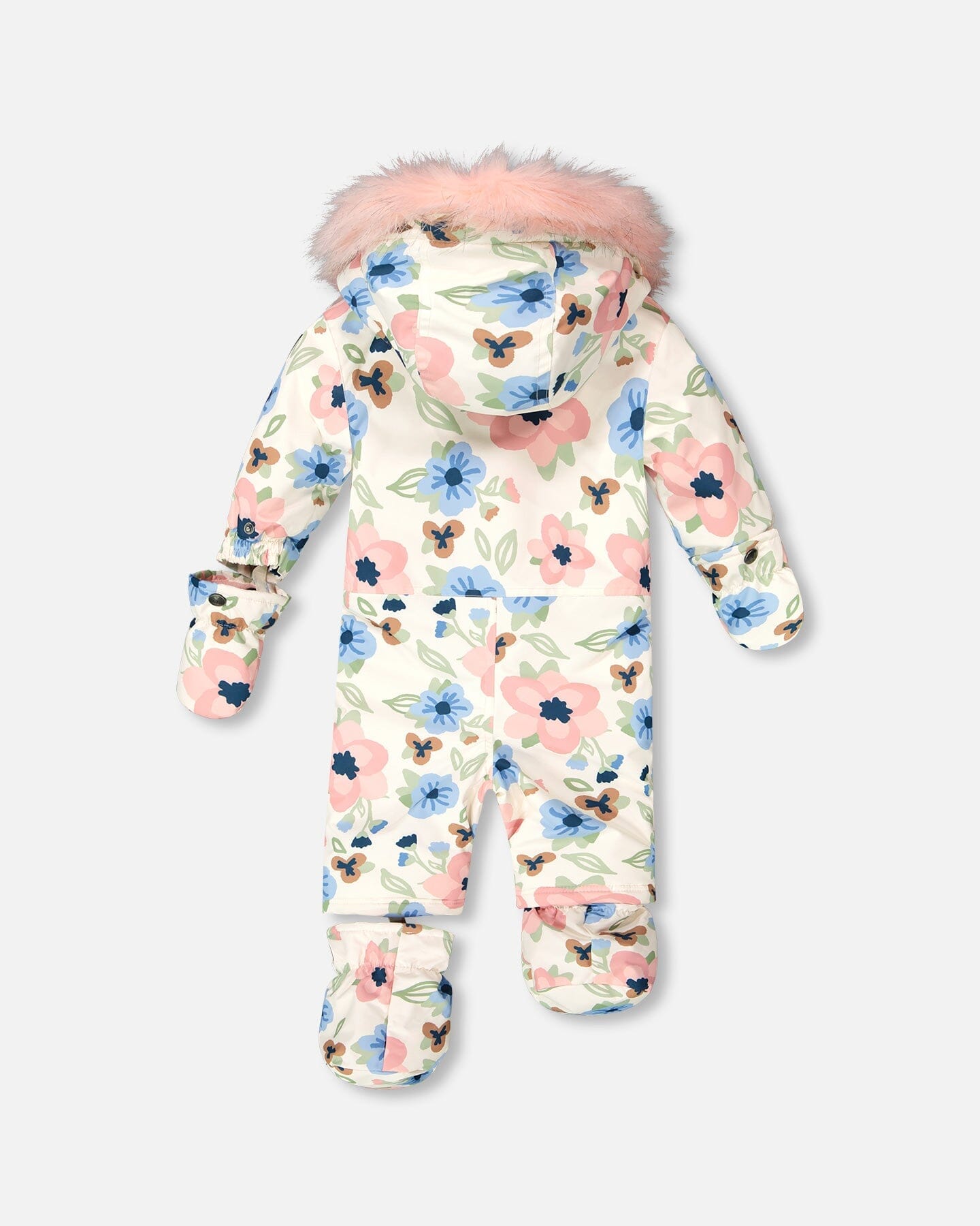 One-Piece Baby Play Snowsuit Designed For Car Seat Off-White Flower Print-4