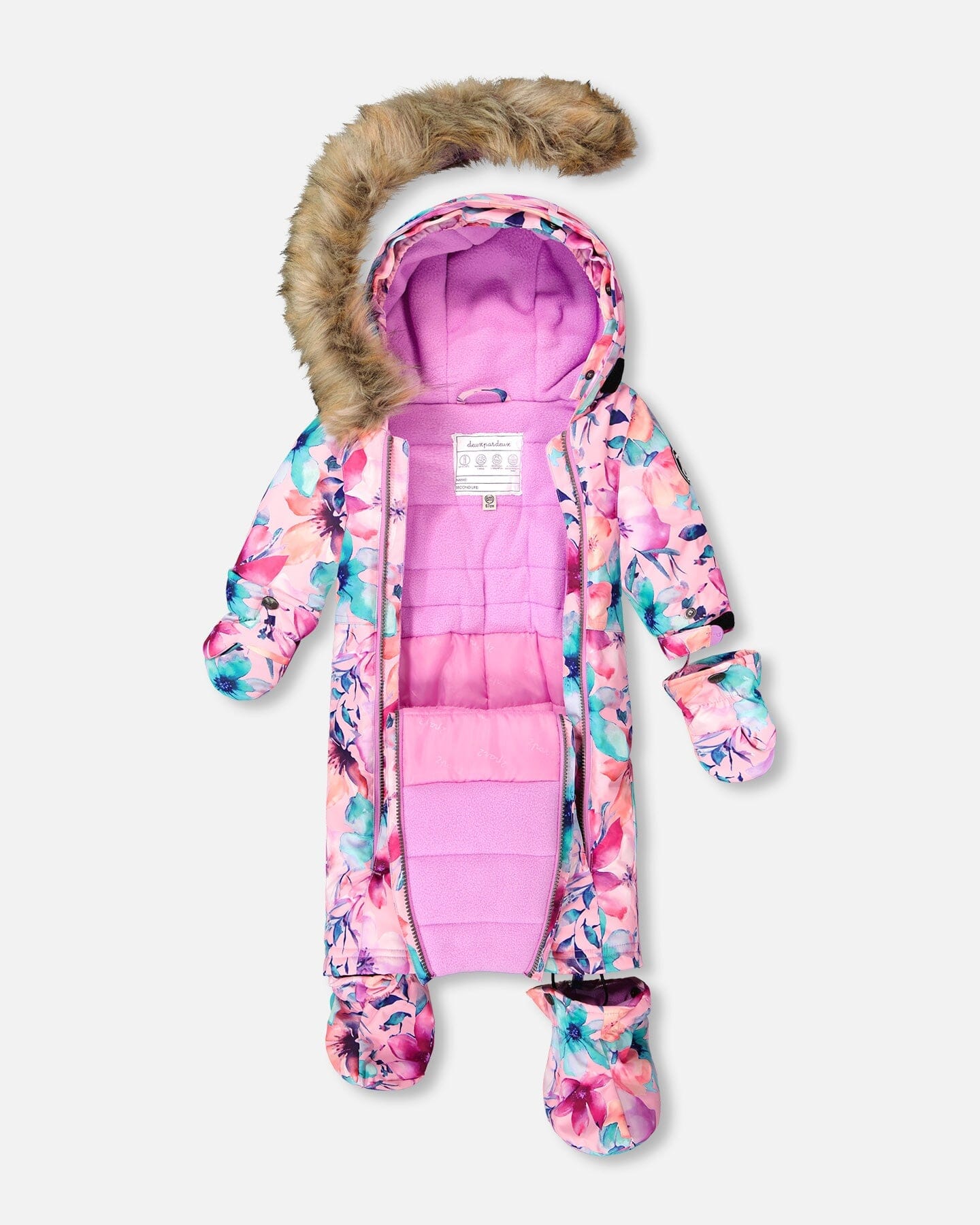 One-Piece Baby Play Snowsuit Designed For Car Seat Pink Watercolor Flower Print-2