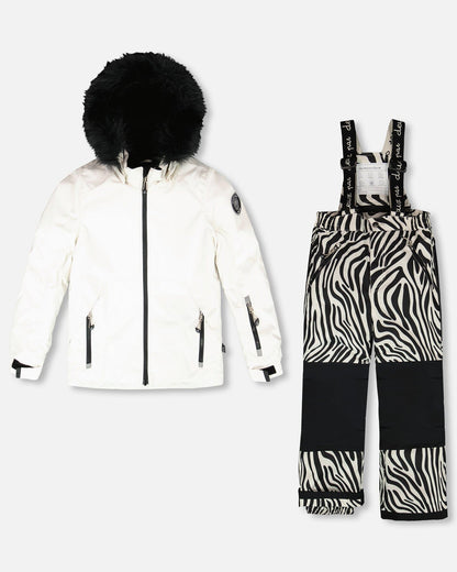 Two-Piece Play Snowsuit Off-White With Printed Pants-0