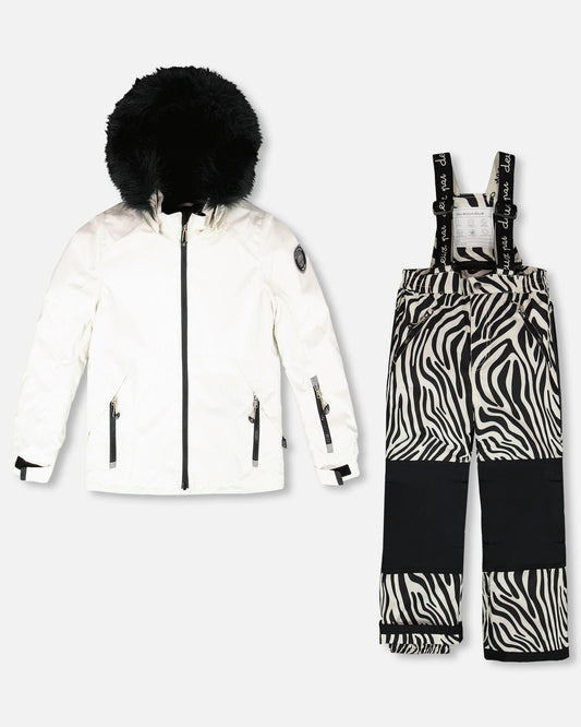 Two-Piece Play Snowsuit Off-White With Printed Pants-0