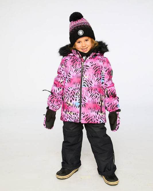 Two-Piece Play Snowsuit With Multicolor Print Jacket And Solid Pant Black-1