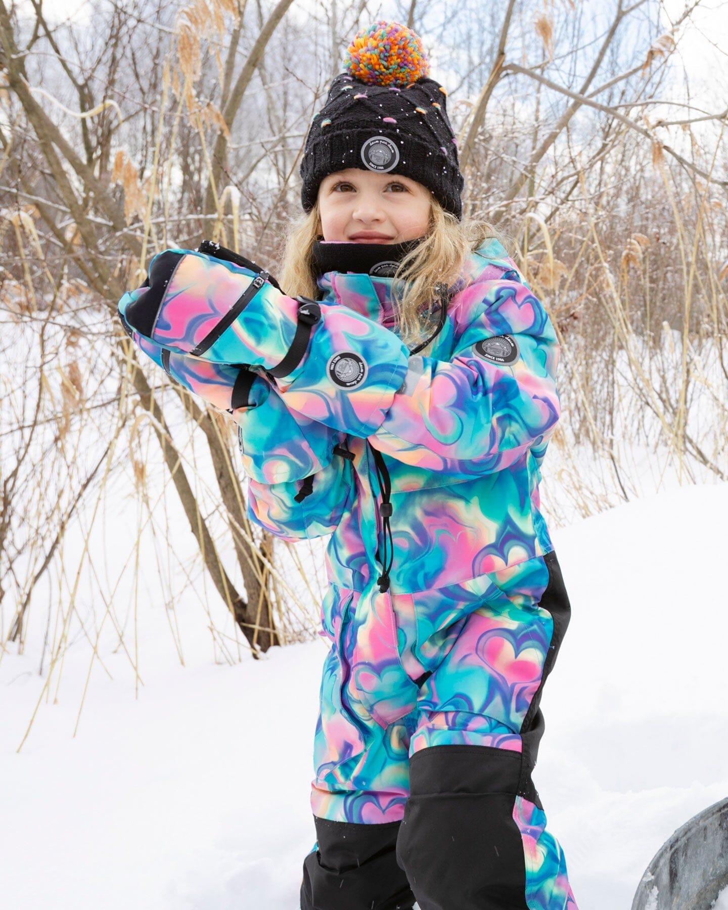 One-Piece Play Snowsuit Rainbow Heart Print-1