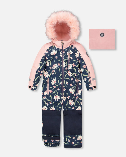 One-Piece Play Snowsuit Navy Flower Print-0