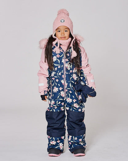 One-Piece Play Snowsuit Navy Flower Print-3