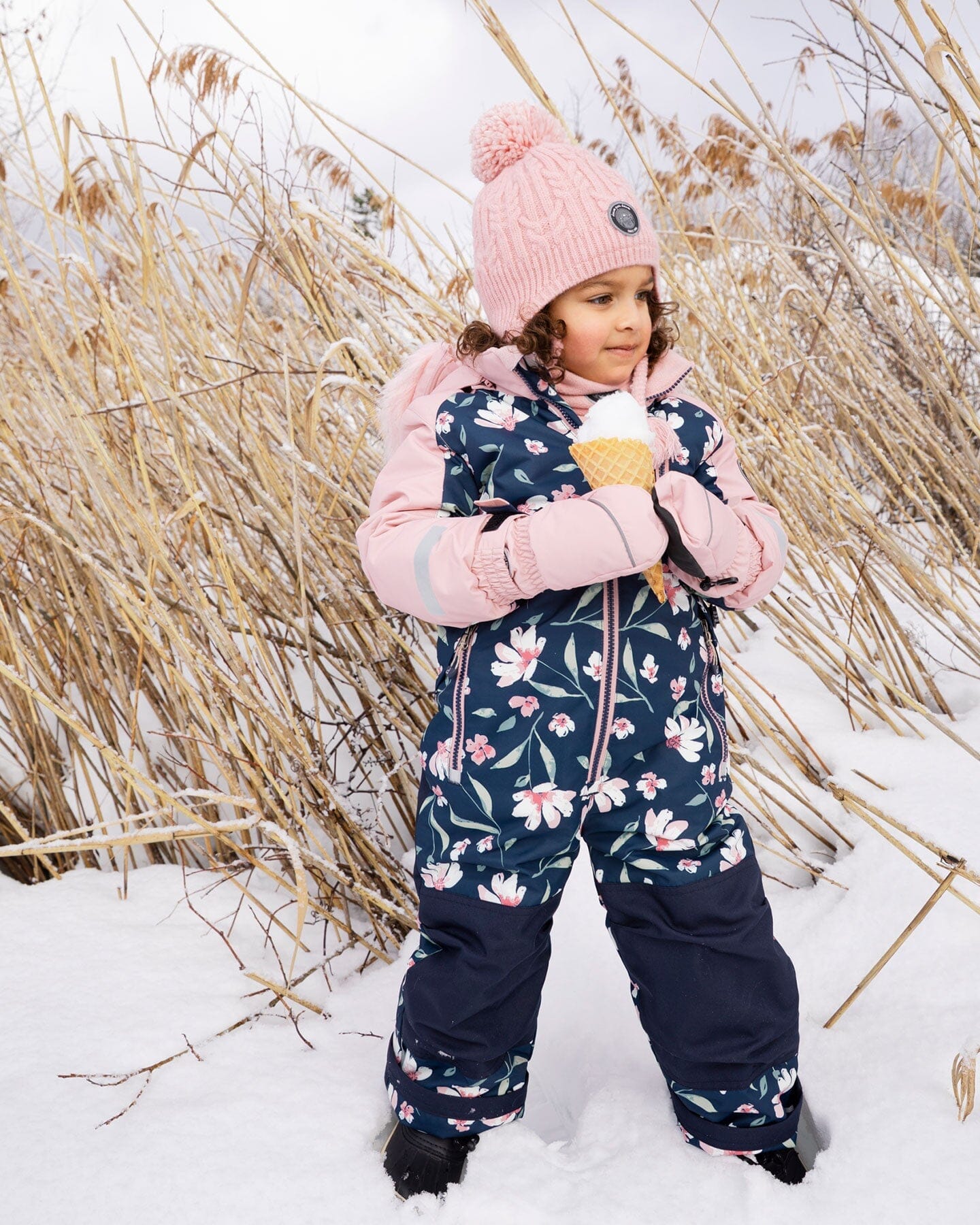 One-Piece Play Snowsuit Navy Flower Print-2