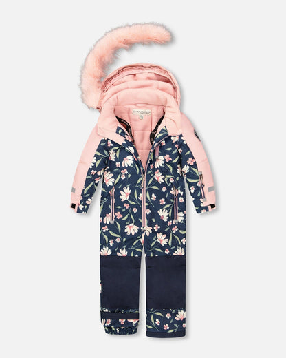 One-Piece Play Snowsuit Navy Flower Print-4